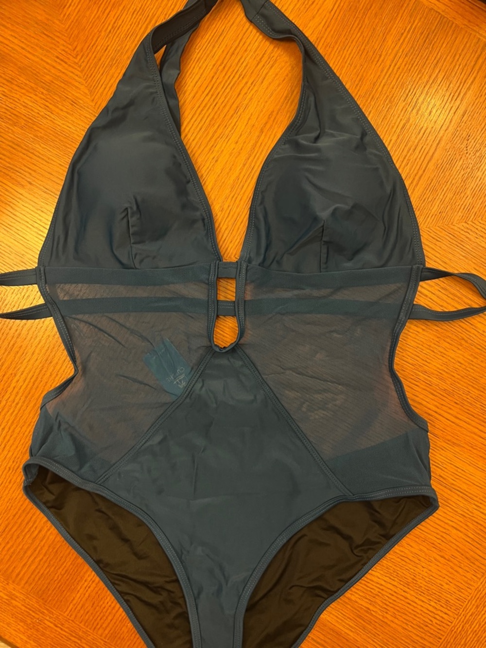 Cupshe Teal Halter Mesh Plunge One-Piece Swimsuit very nice  B17